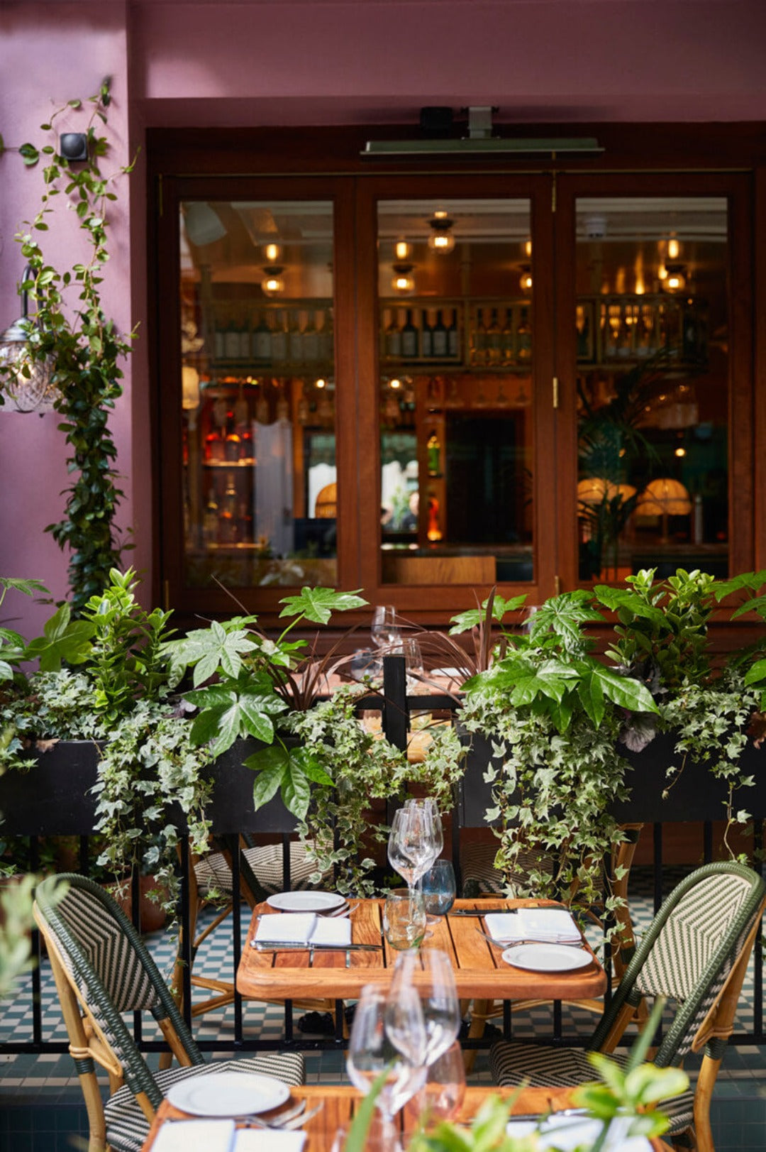 French bistro rattan chairs in terrace in Olive green with beige satin - Authentic Moroccan