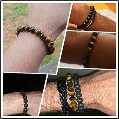 Men and Women’s Natural Tiger Eye Stone Bracelet, 6mm Round Beads, Braided String Bracelets & Bangles, Handmade Adjustable Yoga Wrist Jewelry