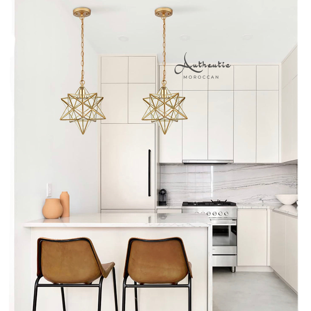 Moravian Star Glass light Gold Black Brass