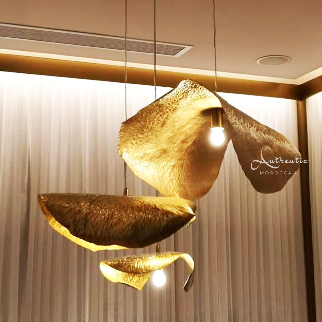 Brass Lotus leaf ceiling lamp Gervasoni handmade design Copper Ceiling Lights - Authentic Moroccan