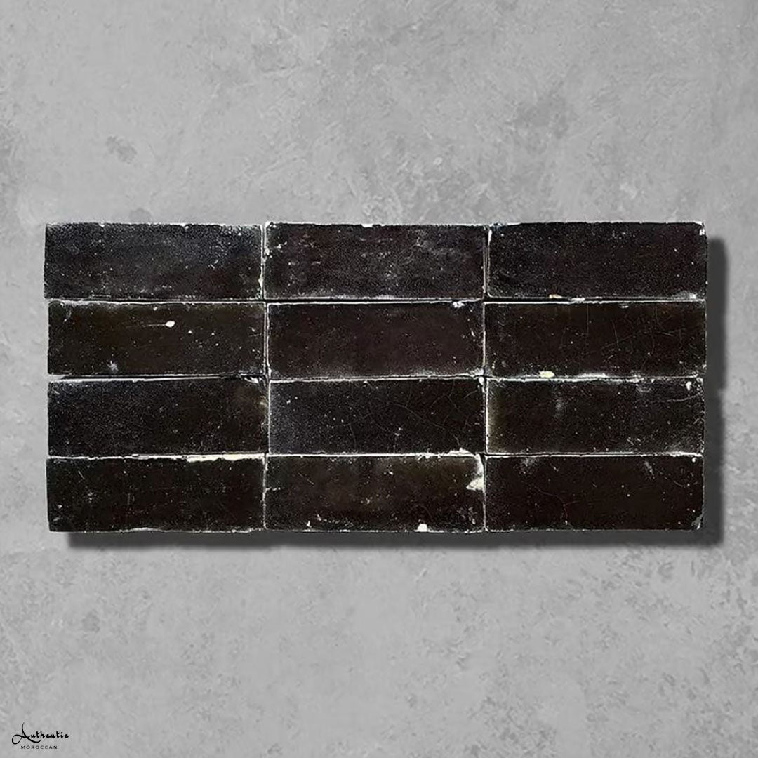 Black Bejmat Tiles Handmade in Morocco Terracotta Backsplash for Floors wall Kitchen-Bathroom Marrakech tile Fez Clay kitchen Riad tiles - Authentic Moroccan