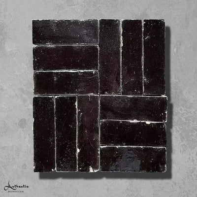 Black Bejmat Tiles Handmade in Morocco Terracotta Backsplash for Floors wall Kitchen-Bathroom Marrakech tile Fez Clay kitchen Riad tiles - Authentic Moroccan