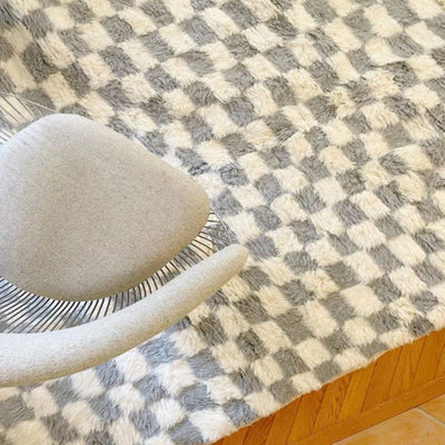 Checkered Rug Grey and White Colour Wool Beni Ourain Moroccan Rug - Authentic Moroccan