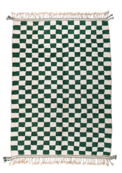 Checkered Wool Rug - Green & White