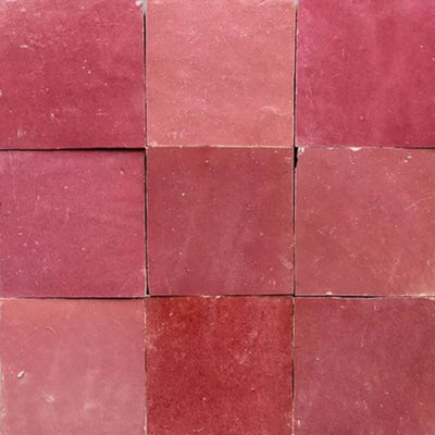 Square Zellige Tiles, Cherry Pink