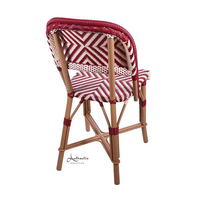 French bistro rattan chairs in terrace in red with white satin - Authentic Moroccan