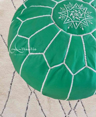 Moroccan Leather Pouffe, Green Mint