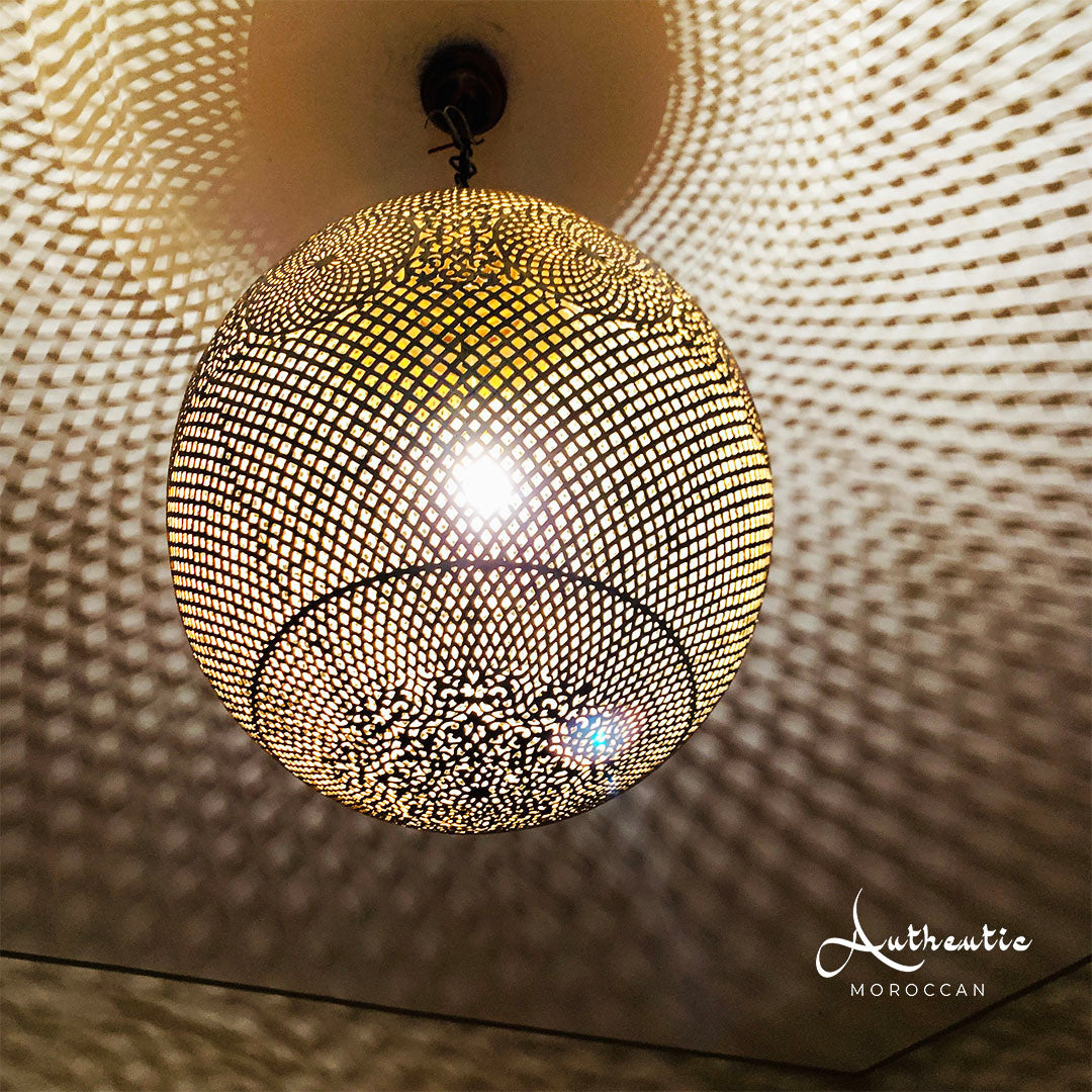 Moroccan Ceiling Light - Brass Handmade Lemon Globe Ball Shape Design Lampshade Moorish - Turkish Egypt Morocco - Authentic Moroccan