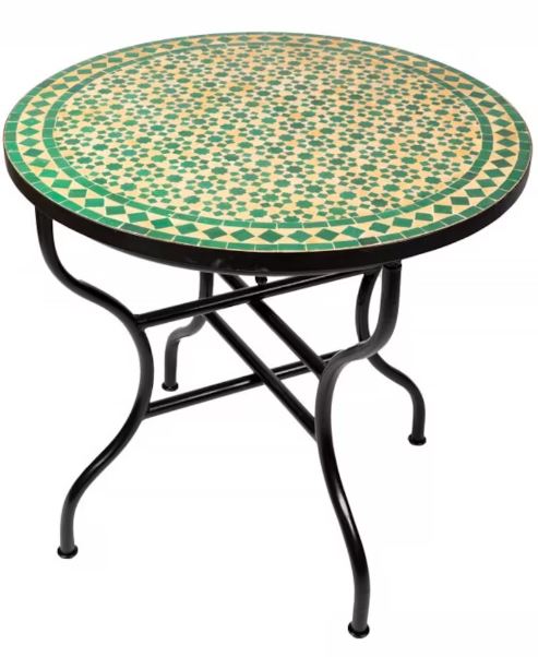 Moroccan Mosaic Table Garden Outdoor round table tiles handmade rustic green emerald design - Authentic Moroccan