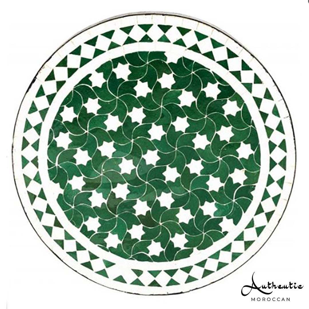 Moroccan Mosaic Table Garden Outdoor round table tiles handmade green and white design - Authentic Moroccan