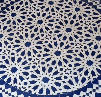 Moroccan Zellige Mosaic Table Garden Outdoor round table tiles handmade blue and white traditional design - Authentic Moroccan