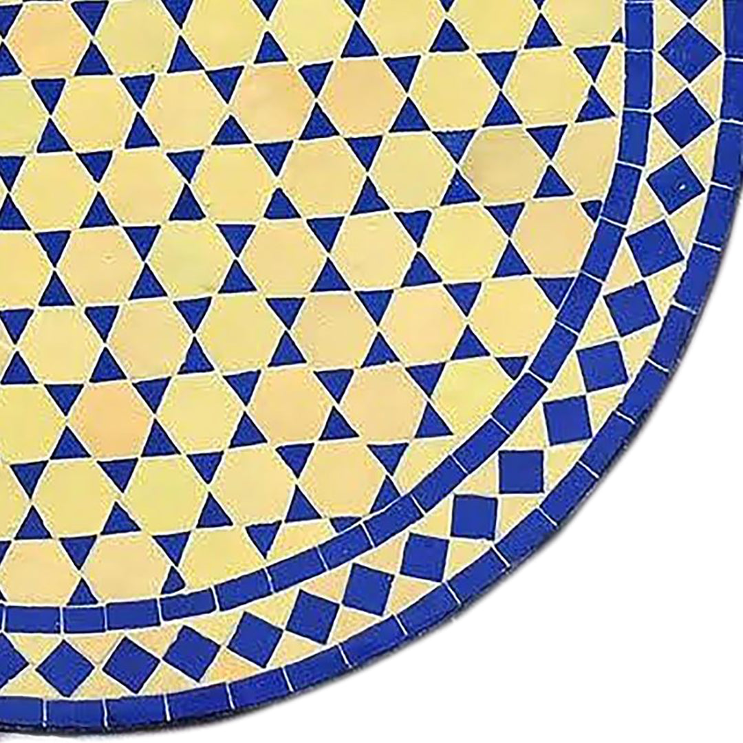 Moroccan Mosaic Table Garden Outdoor round table tiles handmade yellow and blue design - Authentic Moroccan