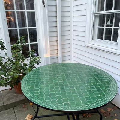 Moroccan Mosaic Table Garden Outdoor round table tiles handmade rustic green emerald design - Authentic Moroccan