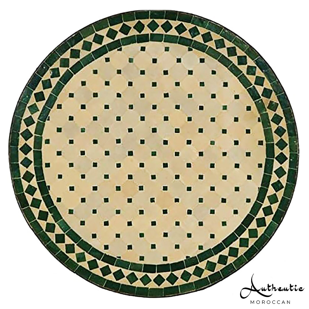 Moroccan Mosaic Table for Garden, Outdoor round table with handcrafted green natural tiles rustic design - Authentic Moroccan