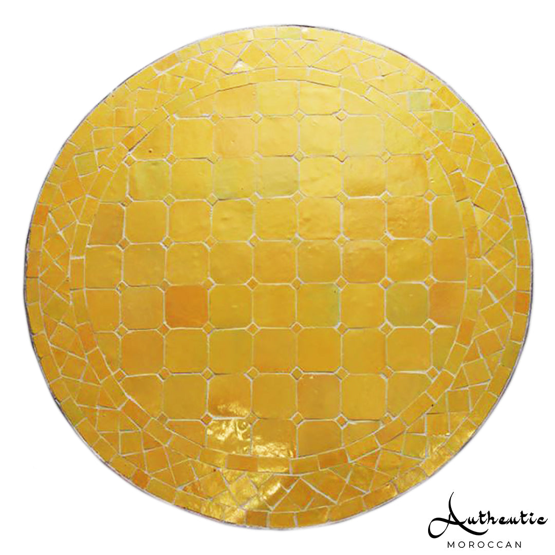 Moroccan Mosaic Table Garden Outdoor round table tiles handmade rustic mustard yellow zellige design - Authentic Moroccan
