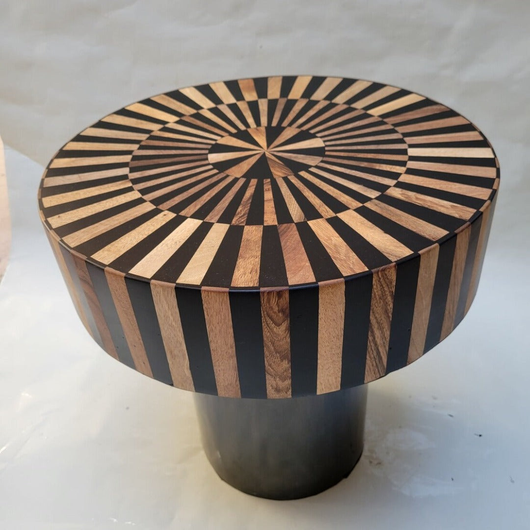 Walnut Round Table, Black resin with Walnut wood side table handcrafted designer tables - Authentic Moroccan