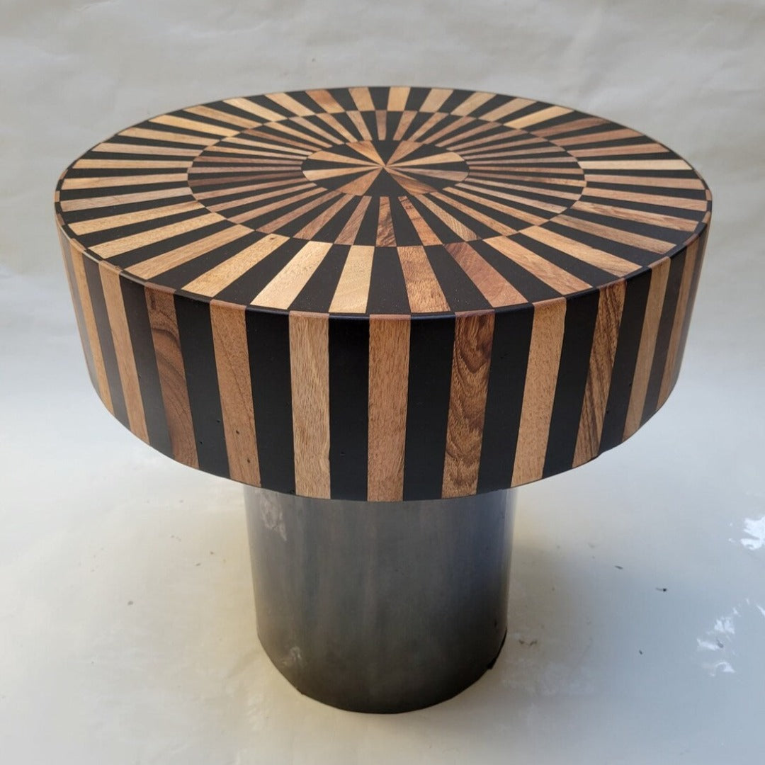 Walnut Round Table, Black resin with Walnut wood side table handcrafted designer tables - Authentic Moroccan