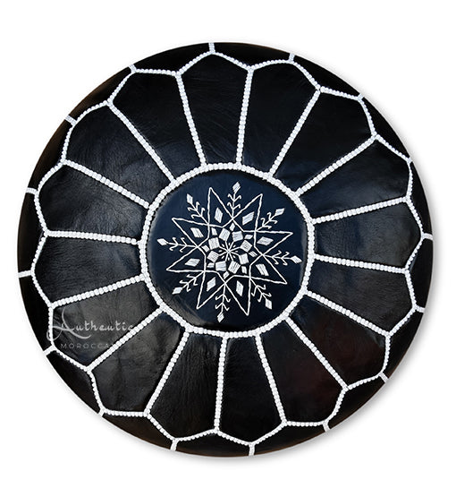 Moroccan leather pouf made by high quality our shop madeinatlas black color