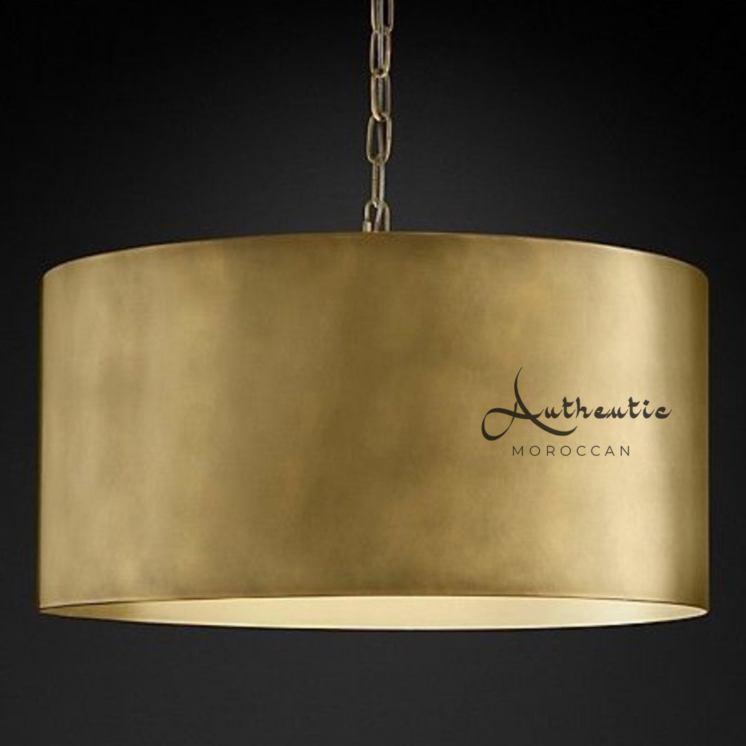 Gold Brass Drum ceiling lampshade, Drum Industrial rustic Lights - Authentic Moroccan