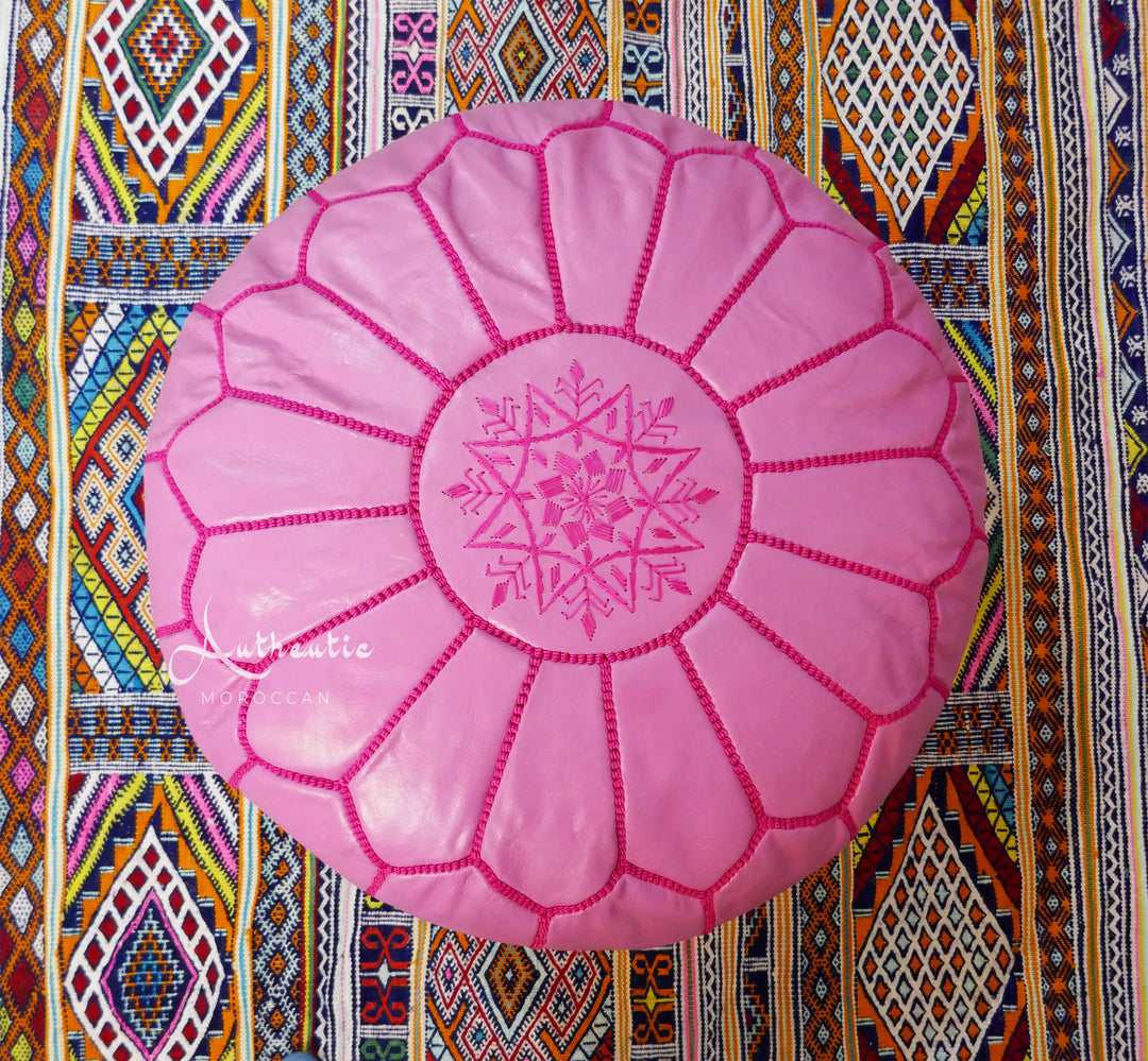 GIFT IDEA : Moroccan Leather store fuschia pouf