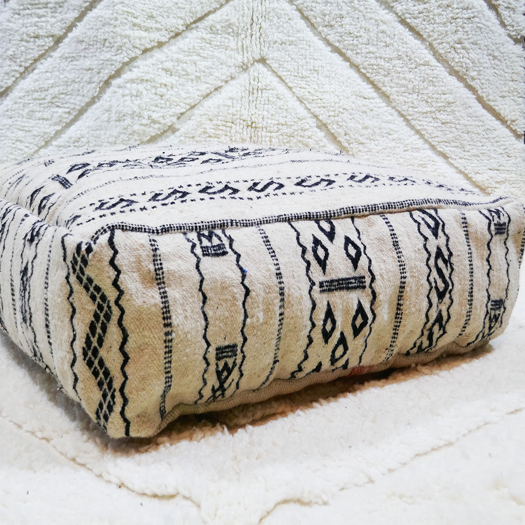 Moroccan Kilim floor Cushion, The black & cream