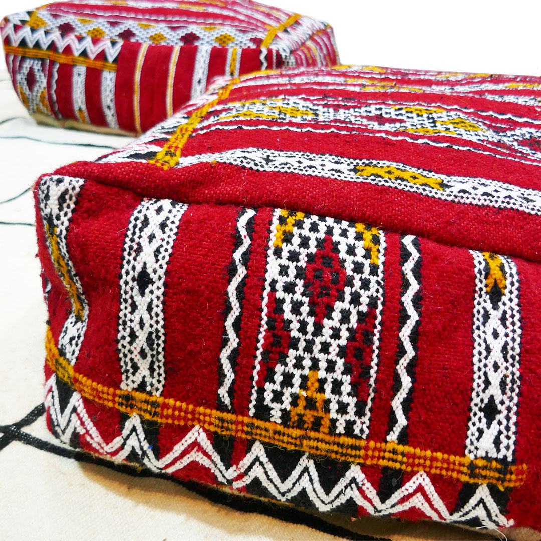 Moroccan Kilim Floor Cushion, The vivid red