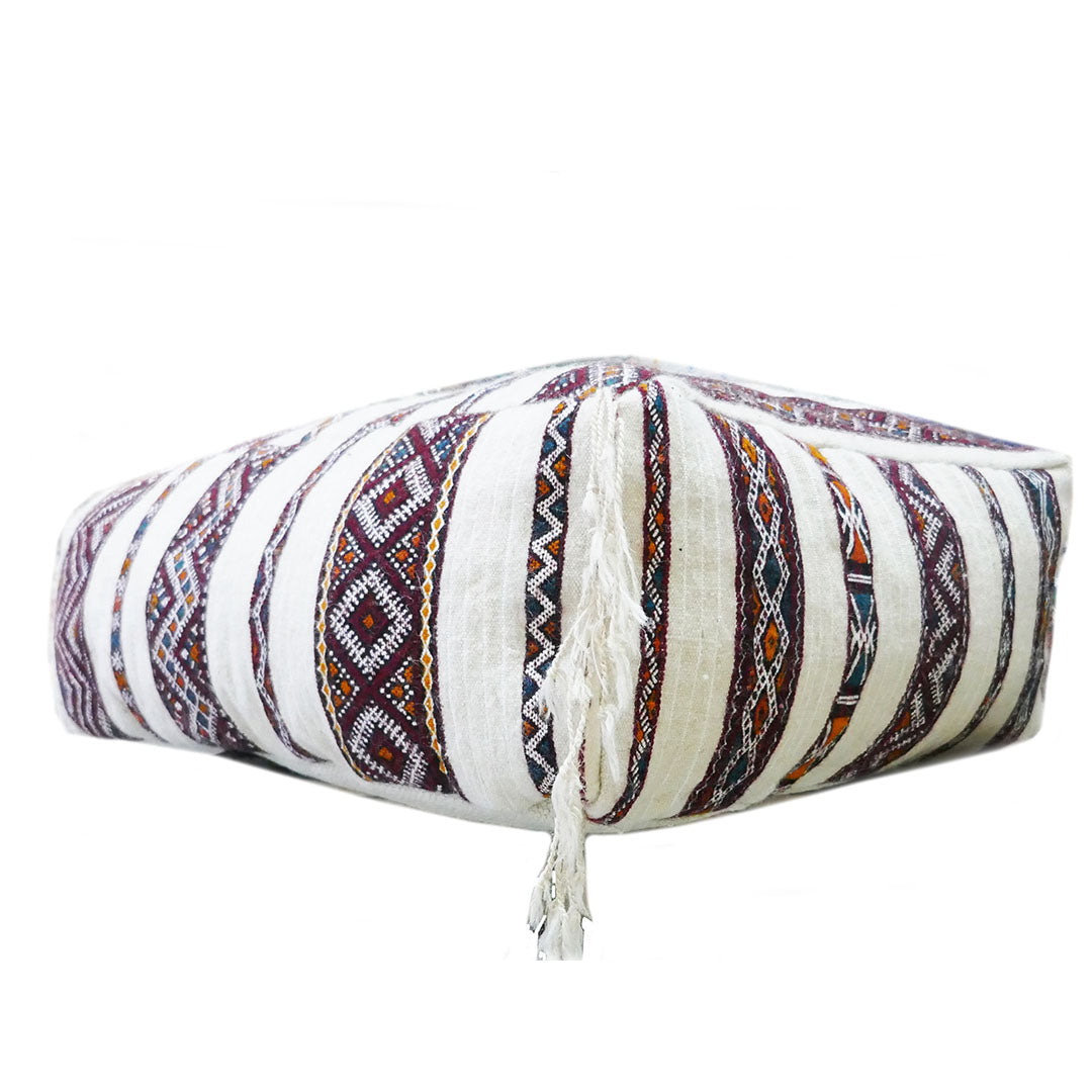 Moroccan Kilim floor Cushion, The cream fringes