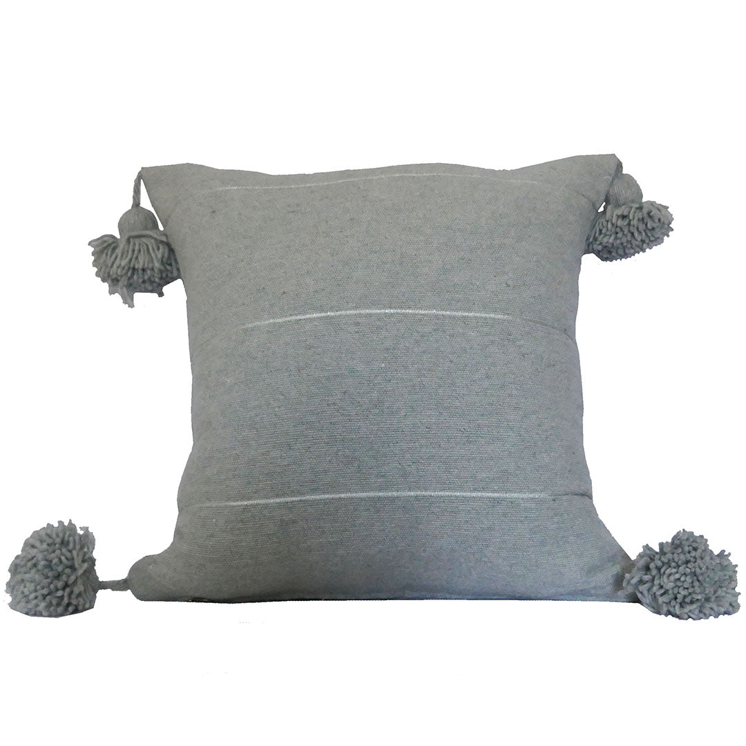 PomPom Pillow, Light Grey with Silver Stripes