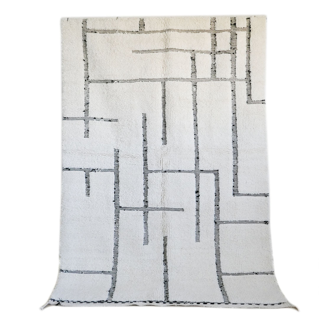 genuine beni ouarain handmade abstract wool moroccan rug berber neutral minimalist black white carpet