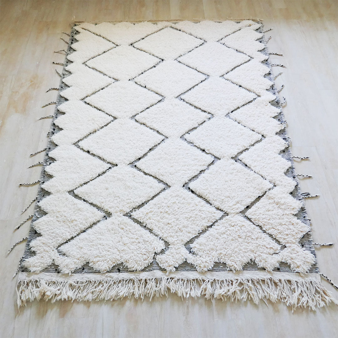 genuine beni ouarain handmade abstract wool moroccan rug berber neutral minimalist white carpet