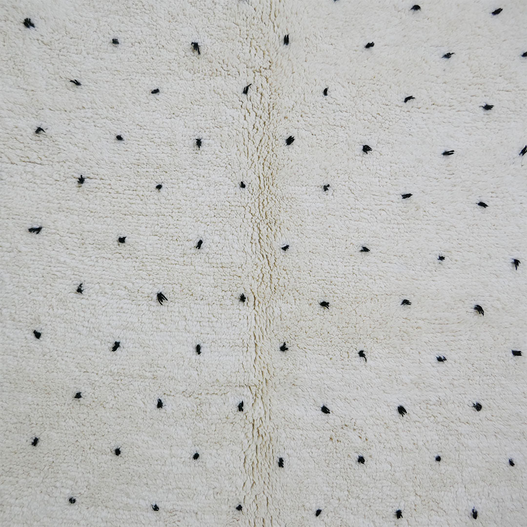 genuine beni ouarain handmade abstract wool moroccan rug berber neutral minimalist black dots carpet