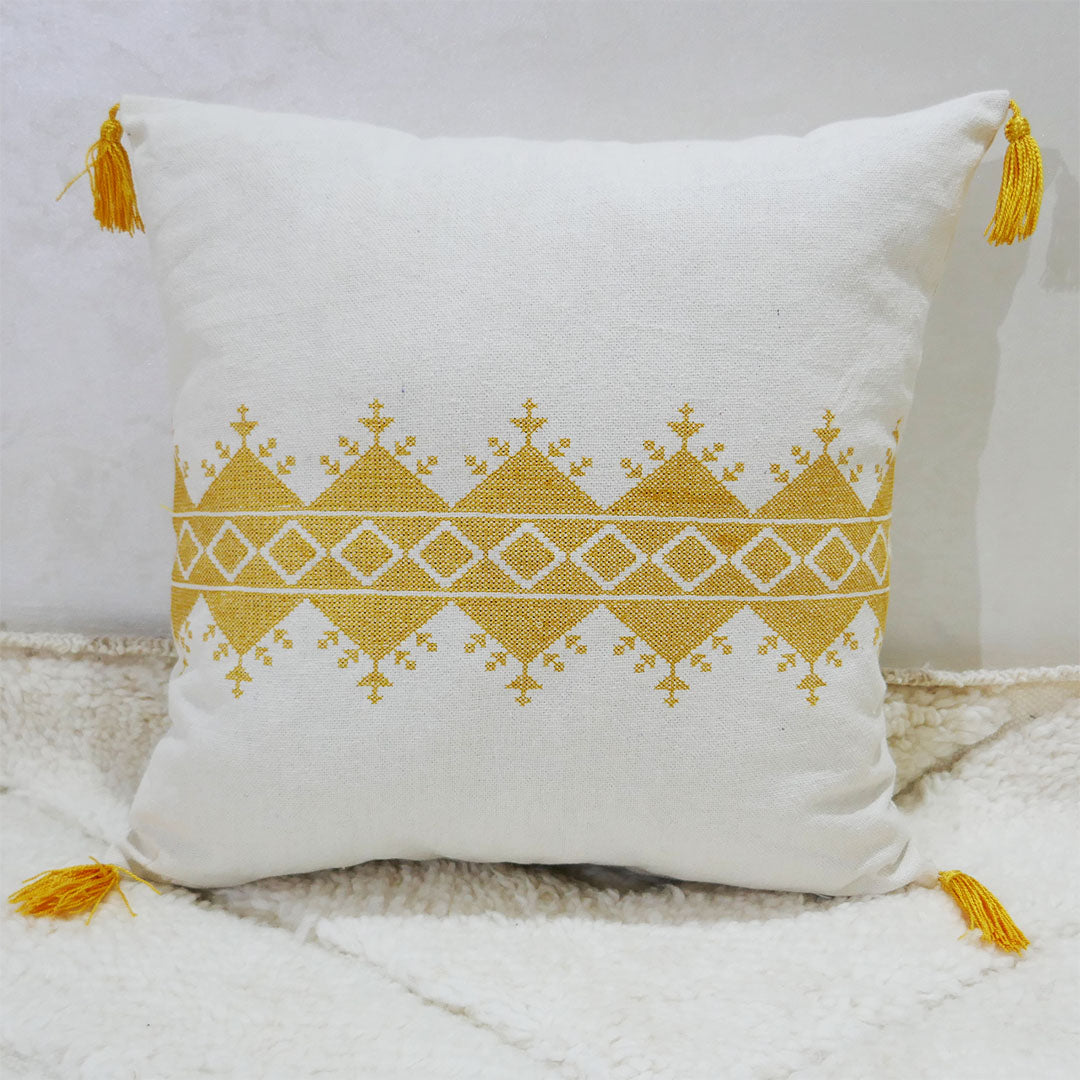 Moroccan Fez Embroidered Pillows, Yellow