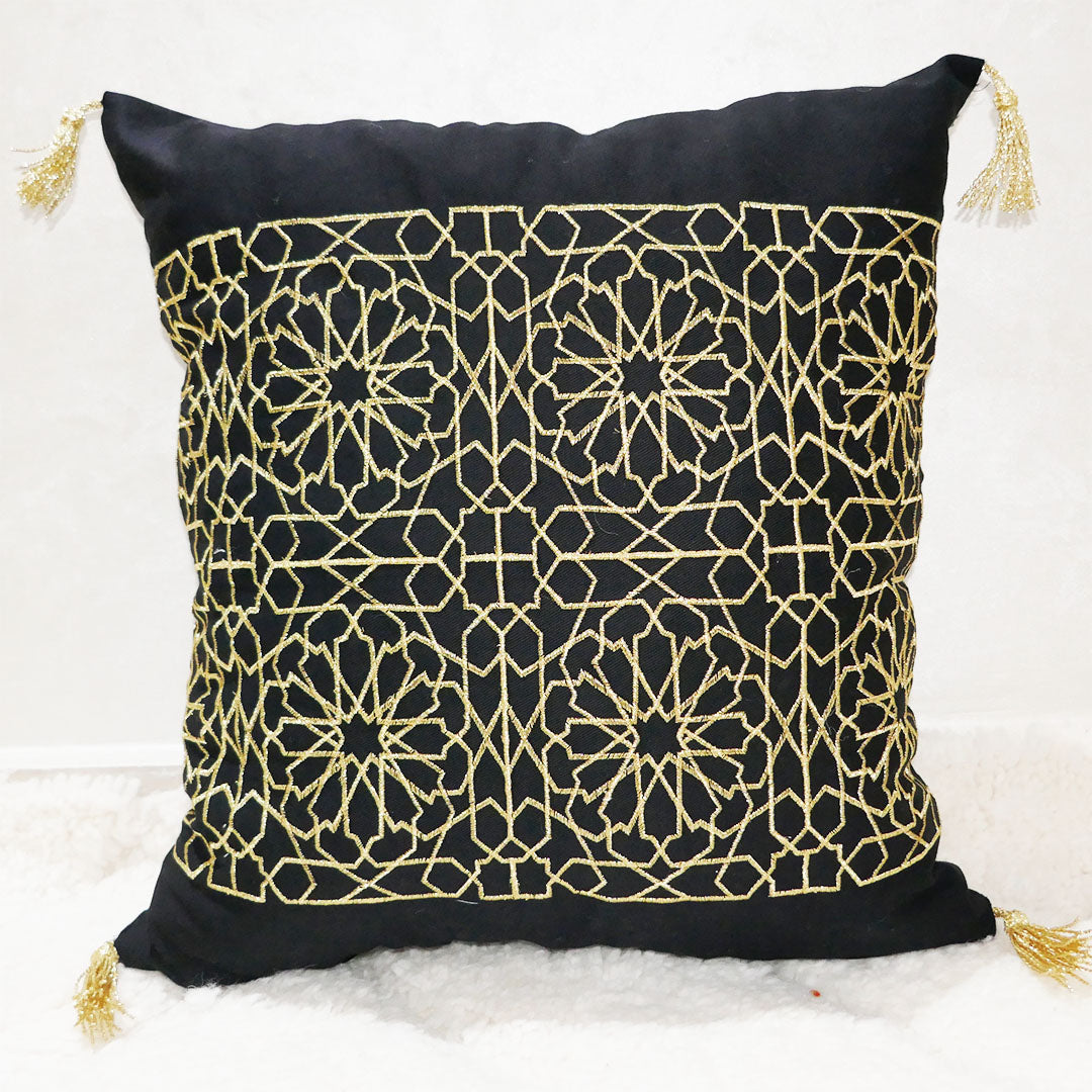 Moroccan Fez Embroidered Pillow, Gold