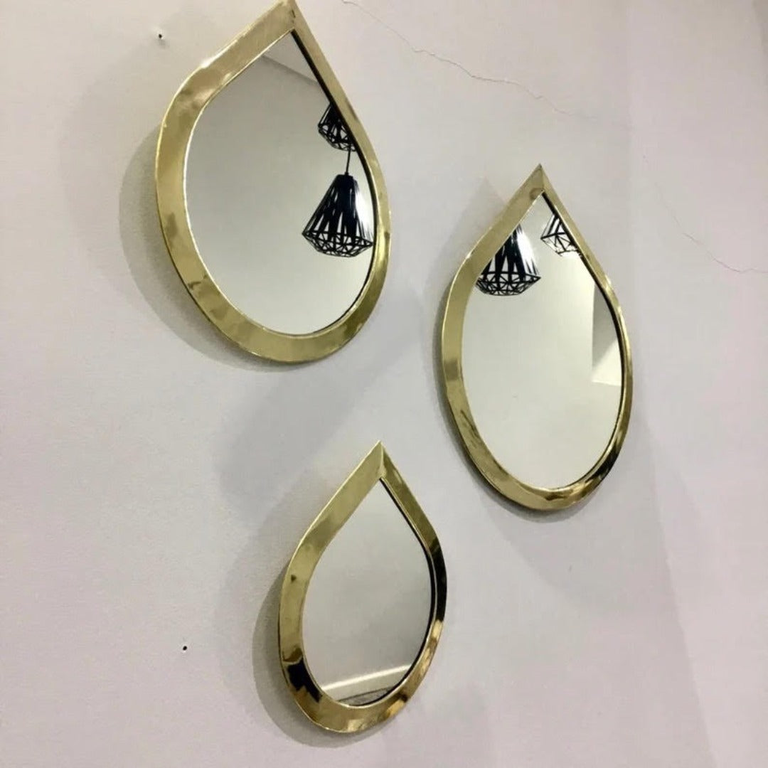 Set Of 3 Water Drop Mirrors, Wall mirror brass drop - Water Drop Decorative Mirrors